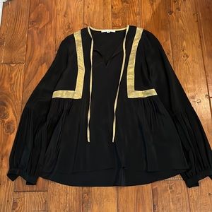 Amanda Uprichard 100% silk, black and gold top, small